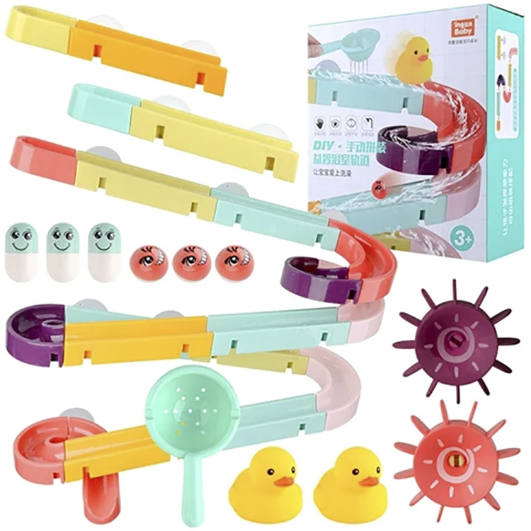 2021 Amazon hot sell  44PCS DIY Slide Waterfall Track Stick toddler bath toys  Wheels Water Ball Kids Bath Toys Set