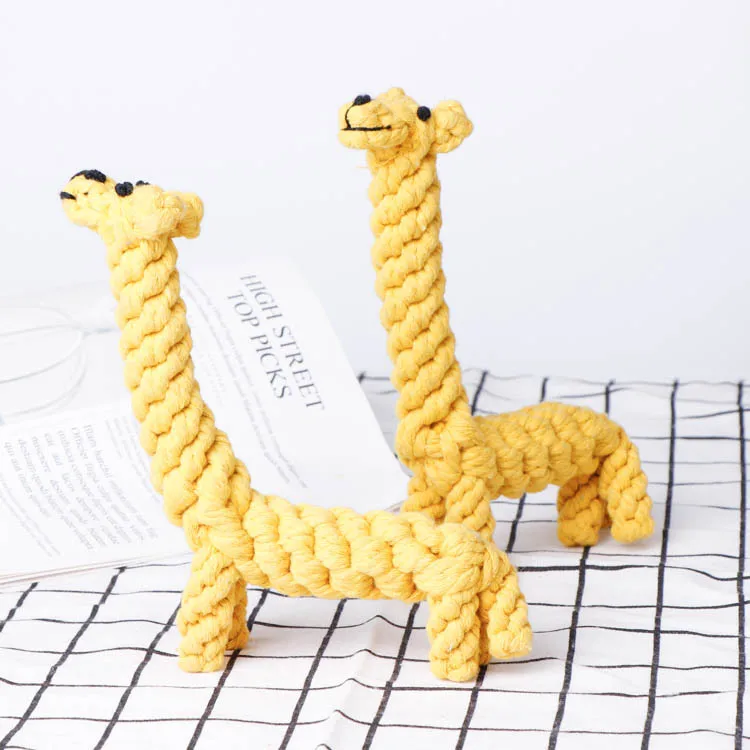 Custom Handmade Alien Cute Animal Shape Plush Soft Handmade Woven Cotton Cord Squeaky Dog Play Chewing Toy