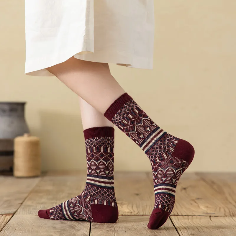 Dynamics Retro Style Soft Wool socks Durable Aesthetic Cozy Custom Winter Warm Thick Hiking Crew Women Knitted Wool socks