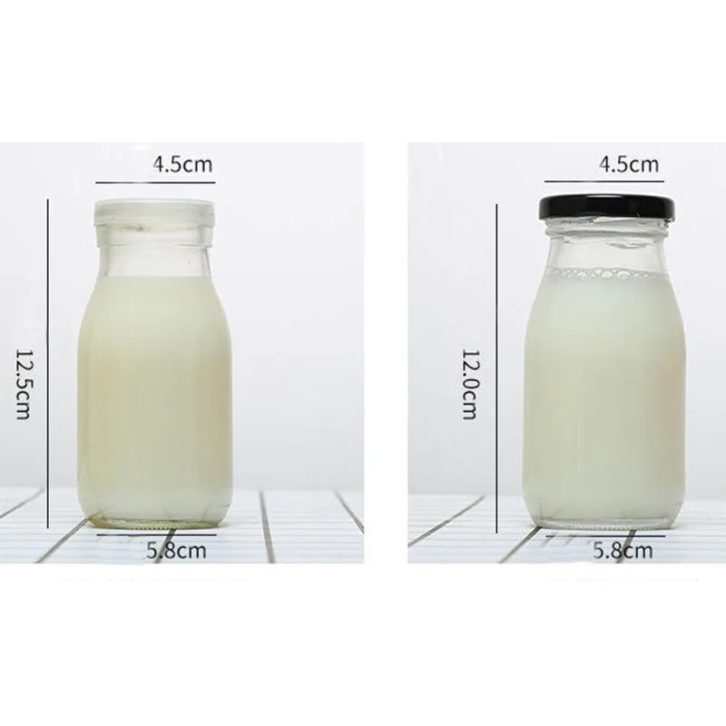 Avertan Empty 100ml 120ml 200ml  small glass drinking yogurt milk bottle8oz 12oz 14oz glass bottle for milk with Plastic lid