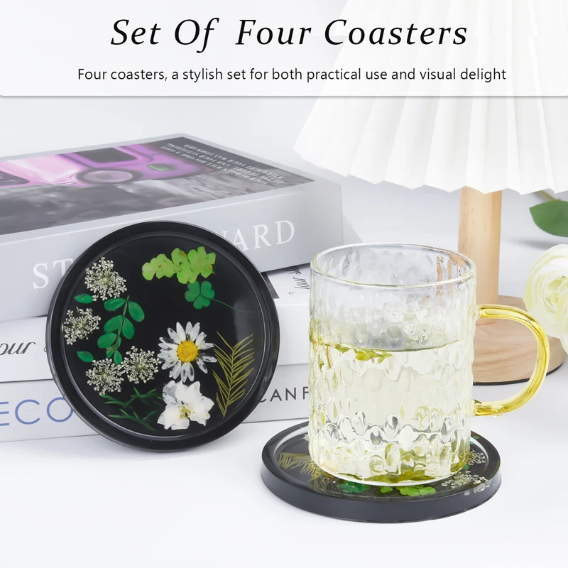 Real Flower Design Handmade DIY Epoxy Resin Round Cup Coasters Coffee Tea Mug Coasters Mats Pads
