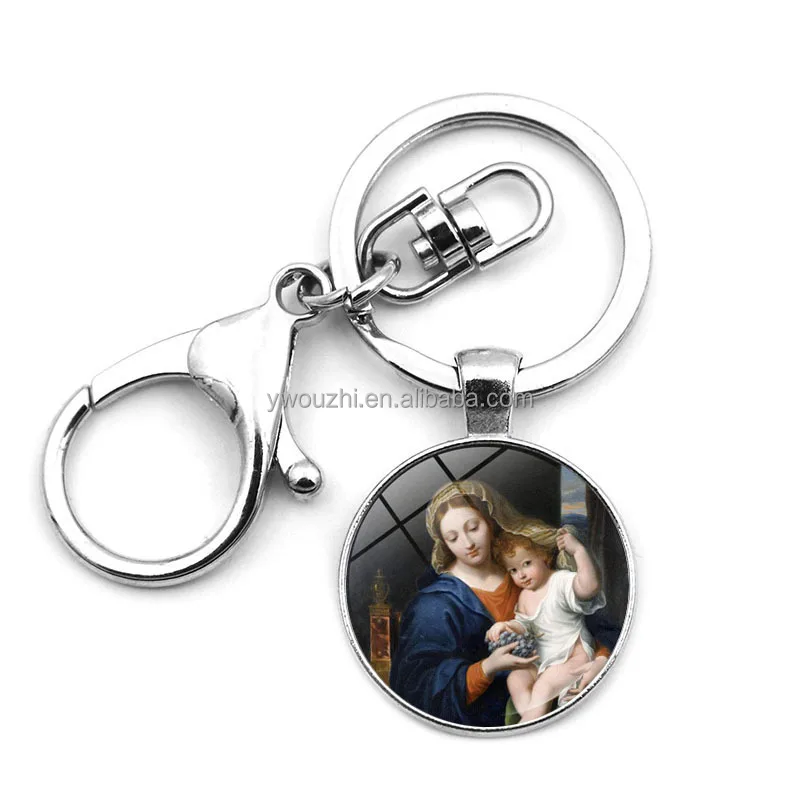 Wholesale Religious Souvenir Gifts Christianity Jesus Virgin Mary Pendant Keyring Metal Key Chain Ring Lobster Clasp Keychain