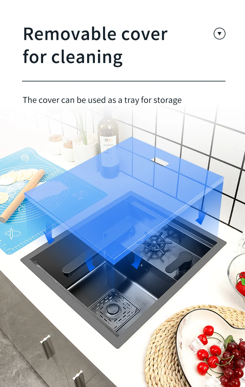 Kitchen Sink Hidden Washbasin Stainless Steel Hand-made Sink Single Bowl Black for Home Bar Small Basin Balcony Pool Coffee Shop