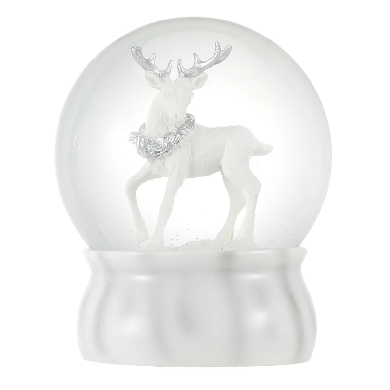 Custom Deer Snow Globe Resin Water Globe Glass Blowing Snow Festival Daily Gift Animal White Base White Dear Resin Snow Globe