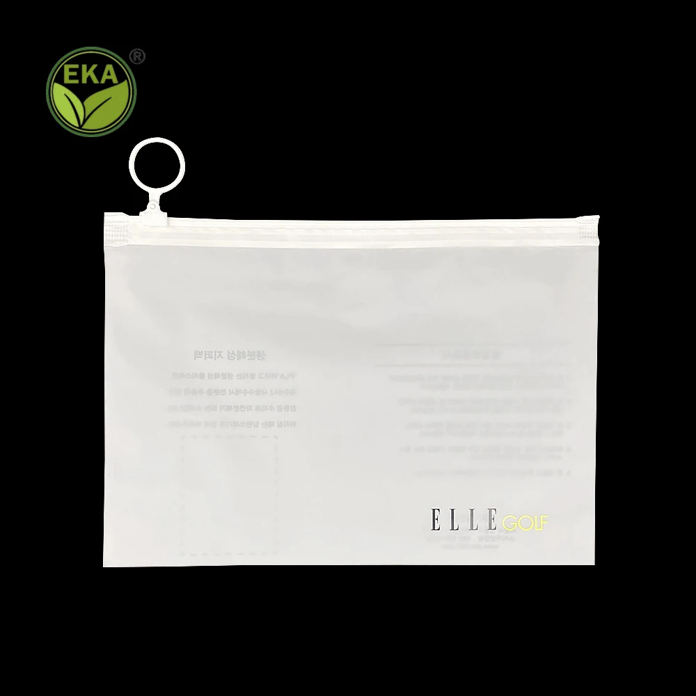 EKA Custom Logo Printing Slide Matte/ Frosted Biodegradable Zipper Plastic Bag Clear Clothing Tshirt Poly Zip Bag With Own Logo