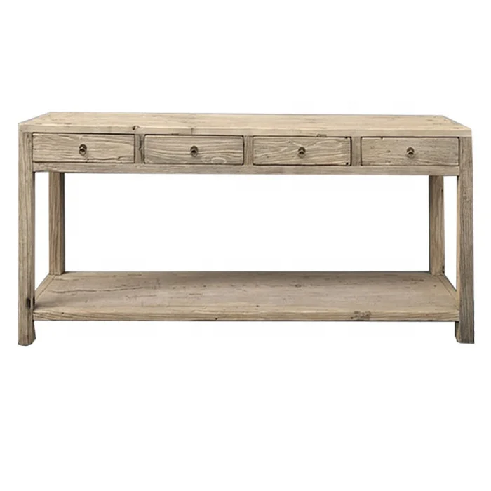 Chinese natural three drawers industrial style recycled solid wood antique wall side display table
