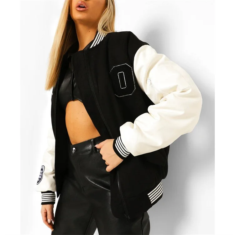 OEM кожаный рукав вышивка летучая Куртка бомбер varsity куртка для