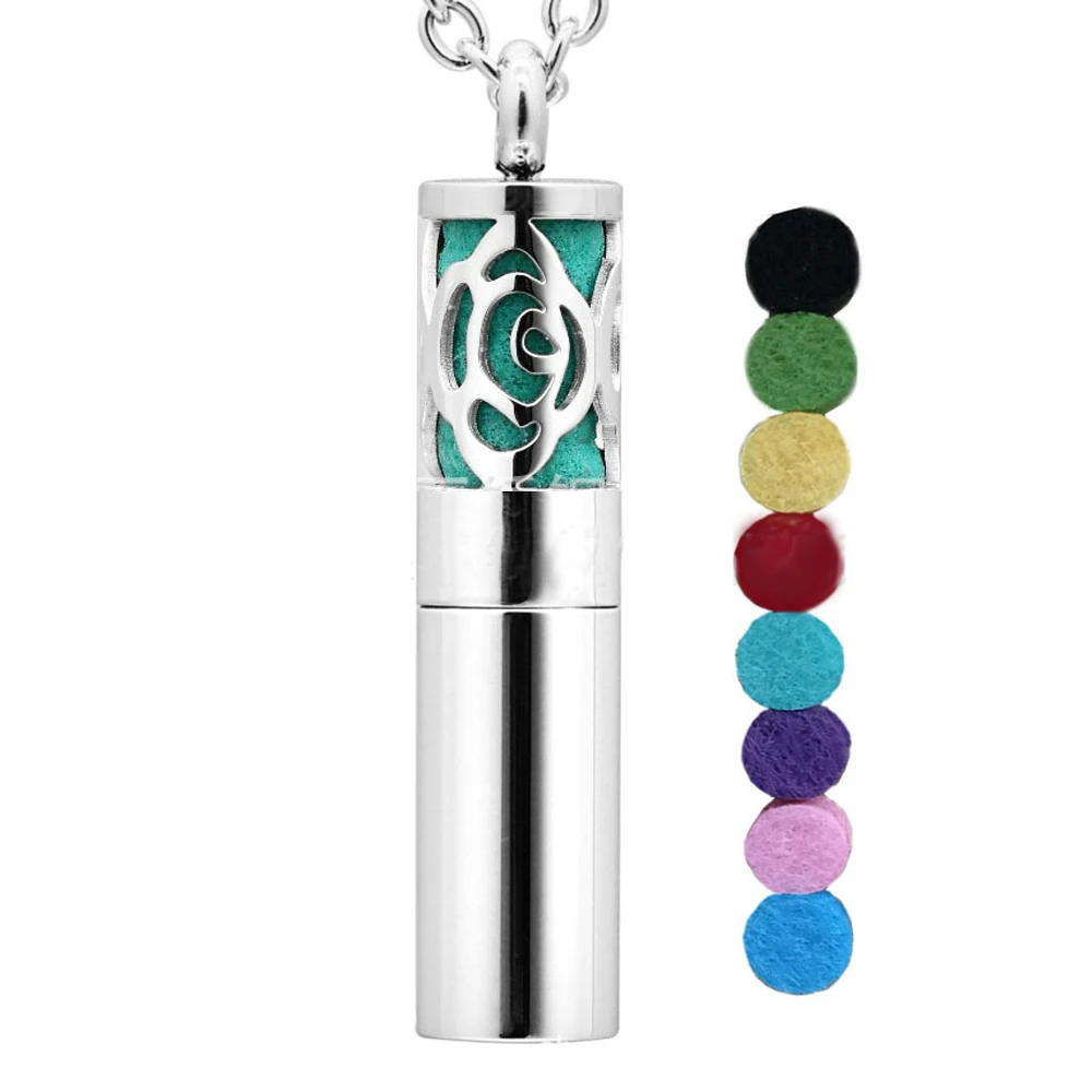 New Essential Oil Perfume Bottle Pendant Stainless Steel Hollow Automatic Rehydration Cylindrical Twist Pendant