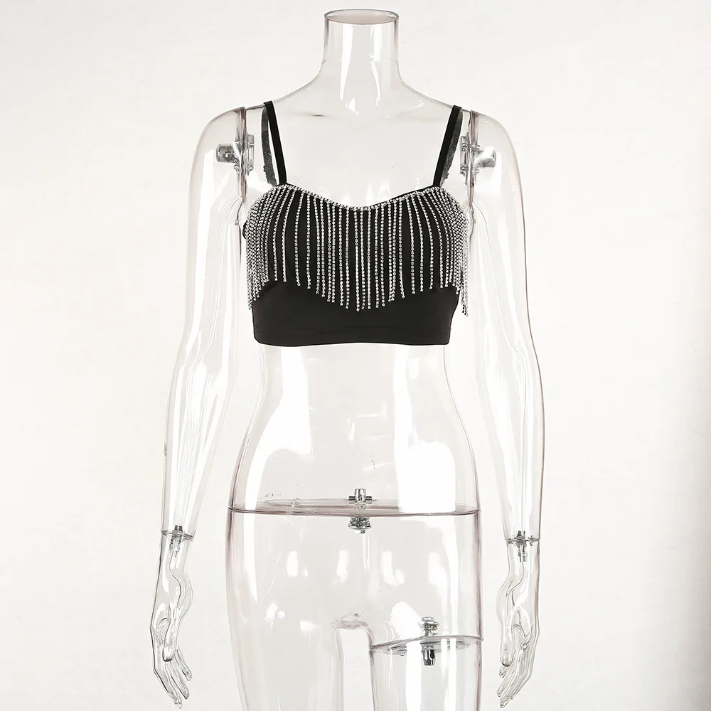 2022 New Arrival Spring Summer Fashionable Rhinestone Tassels Wrap Sexy Crop Top Women Tank Top