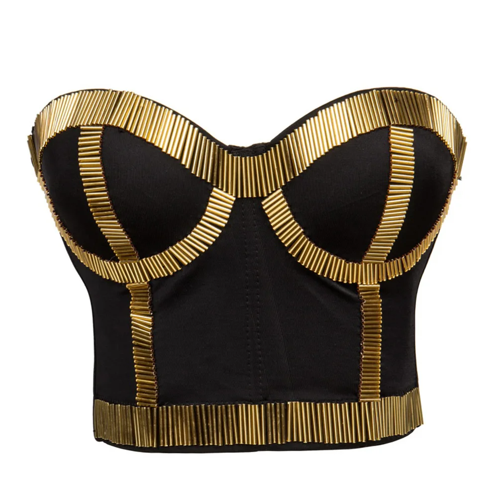 New European and American belly dance club stage outfit performance clothes hand set bead chain corset to wear bra