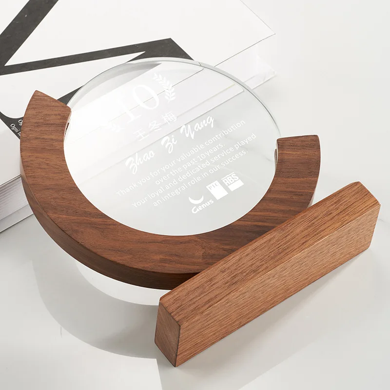 Solid Wood Crescent-Shaped Custom Crystal Trophies Award Trophy Enterprise Annual Meeting Souvenir Products