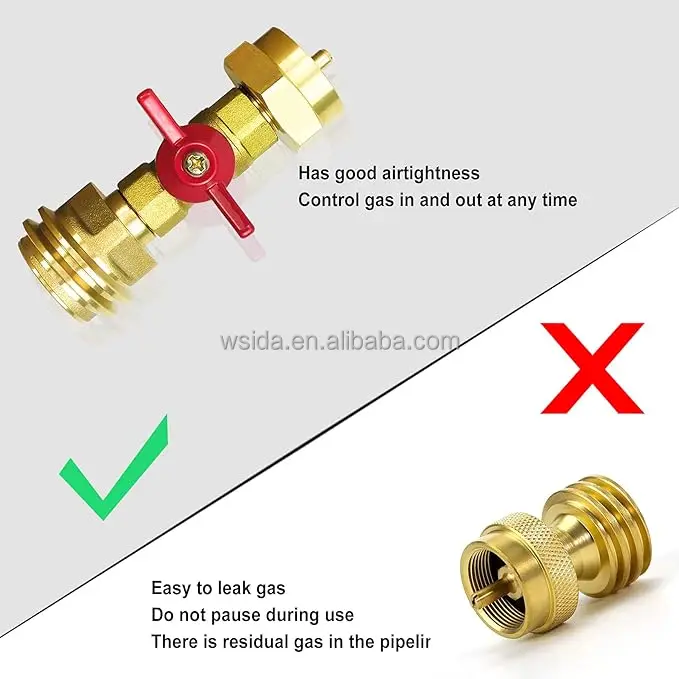 1 lb Propane Tank Adapter with Valve, 20 lb to 1lb Converter, Hook Up Small Propane Tanks When 20lb Ran Out, Solid Brass
