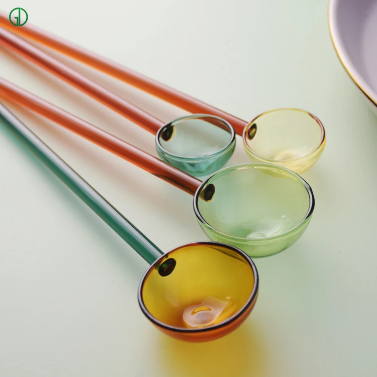 Wholesale Dishwasher available Decorative Long Handle Ice Cream Wedding Dessert Yogurt Milk Coffee Stirring Glass Spoon
