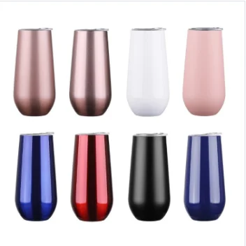 Hot selling  6oz double wall custom  stainless steel champagne wine glass insulated vacuum wine tumbler with lids