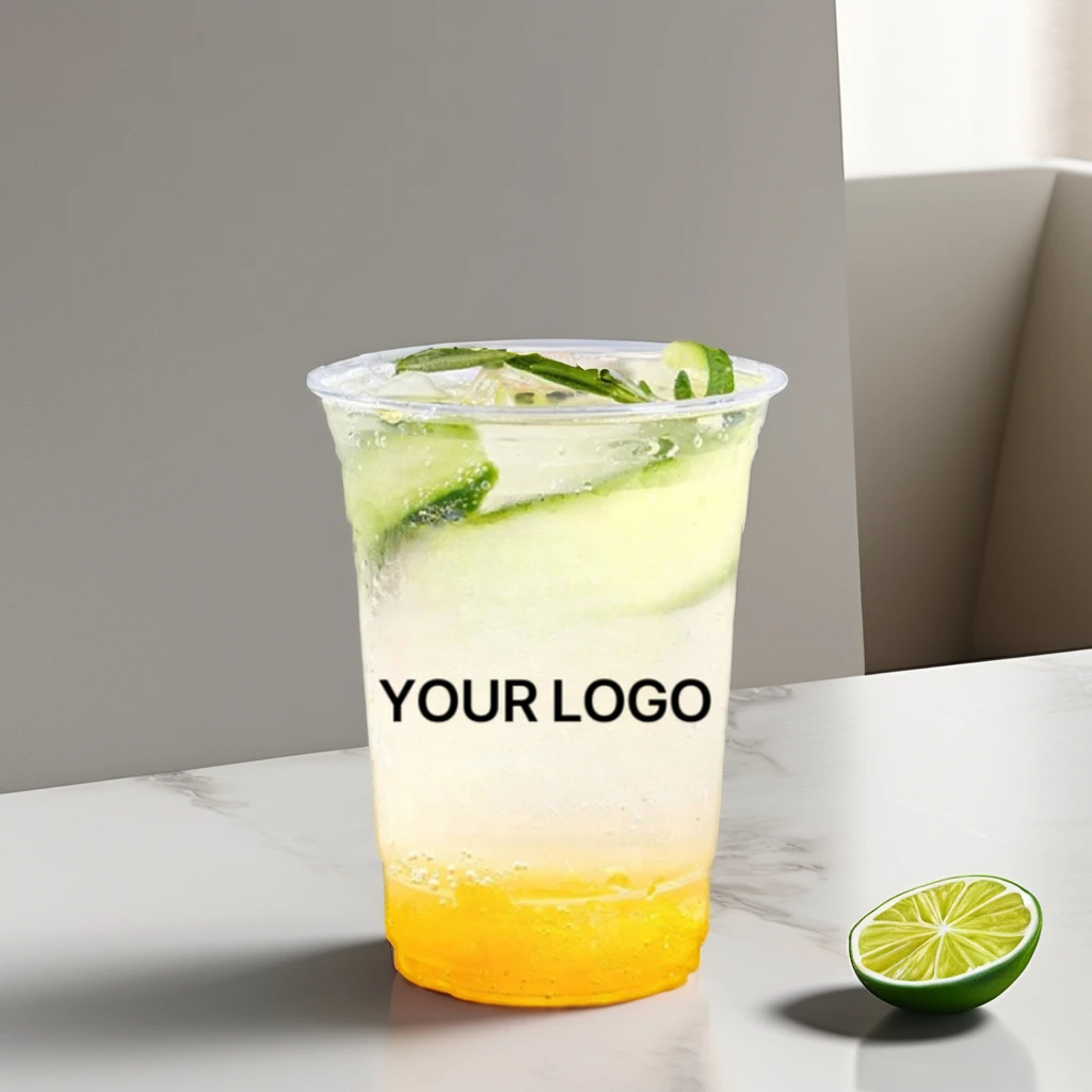 AT PACK Custom LOGO Wholesale Branded 8 10 12 14 16 32oz PLA Disposable Cold Drinks Coffee Clear PET Plastic Cups With Lid