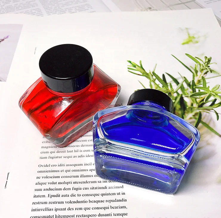 high quality thick bottom 20ml 30ml 50ml school ink glass bottle with black screw cap leaking proof