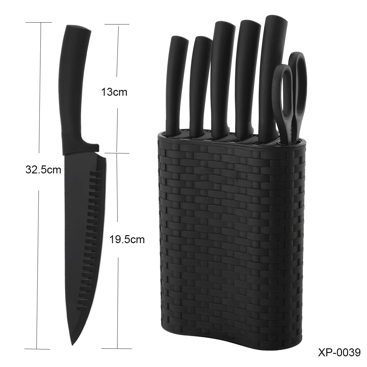 
Professional New Design Black Coating Blade TPR Handle 7 Pieces Kitchen Knife Set with PP Block 