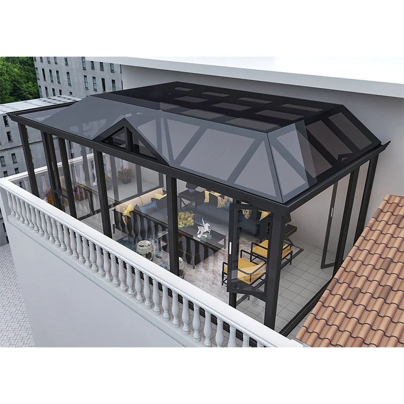 American Modern Style Villa Garden Aluminium Curved Glass Sun Room