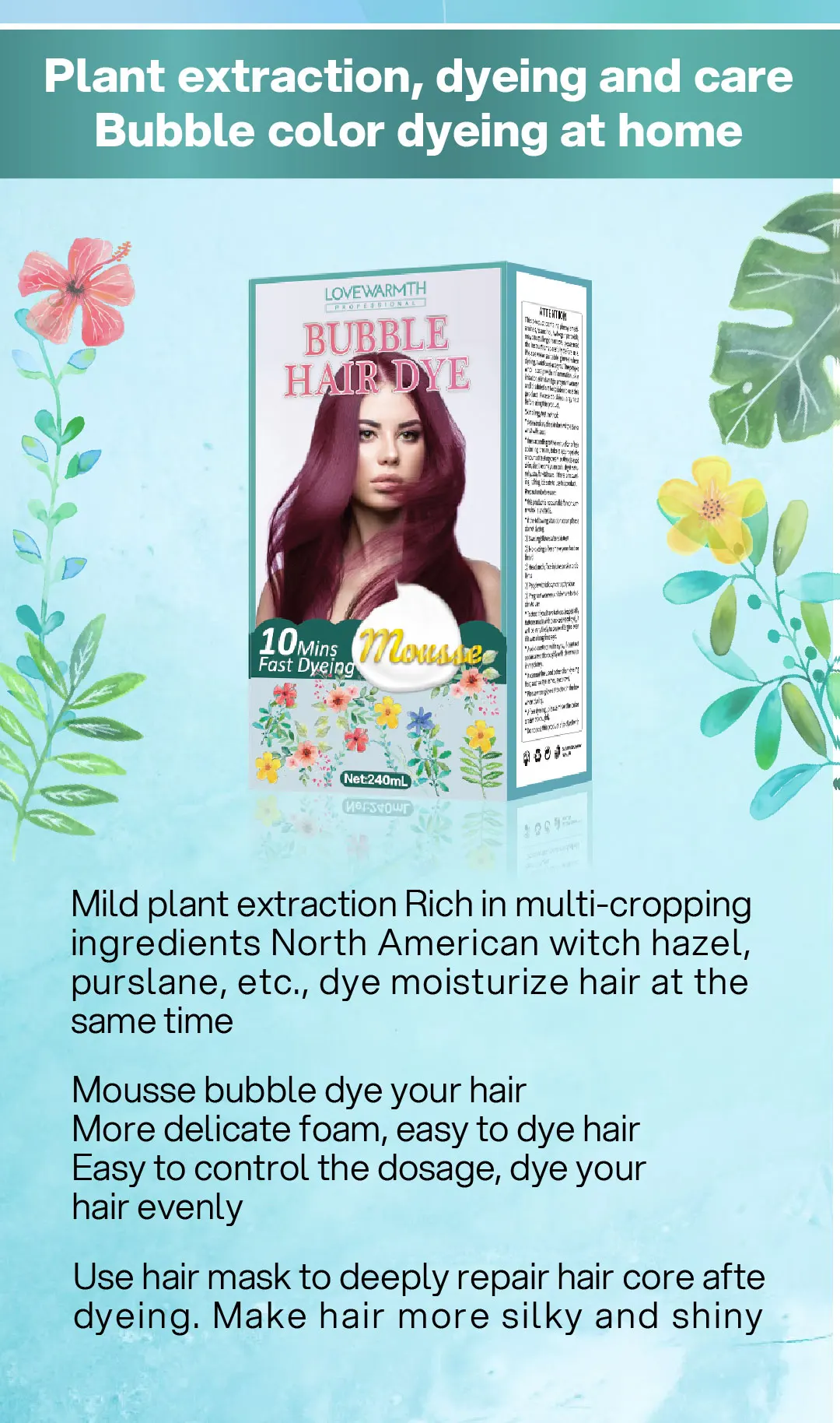 Home Use Hair Dye Bubbles Foam Hair Color Cream