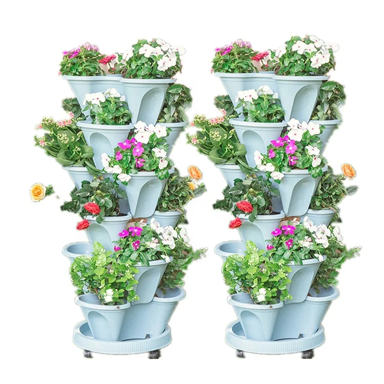 Flower Herb 5-tier  Stand Stacking Planting Pot Tower Plastic Stackable Vertical Gardening Strawberry Planter