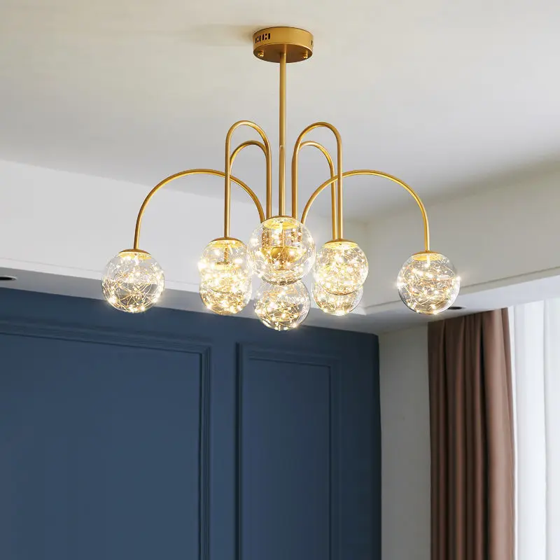 Luxury Chandeliers Nordic Style Bubble Glass Ball Golden Copper Pendant Light Bedroom Living Room