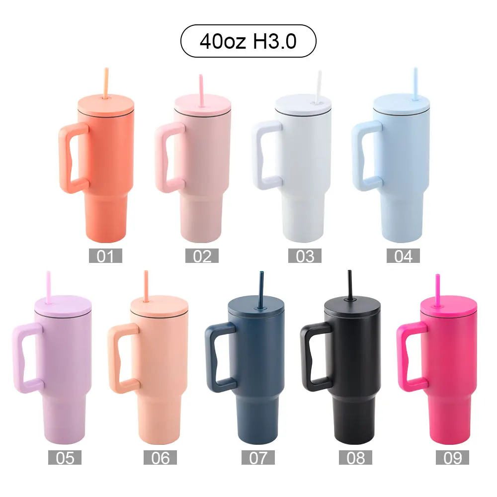 Custom Logo Double Wall Car Travel Sports Mug 40 oz Stainless Steel Insulated Coffee Beer Tumbler With Handle And Straw