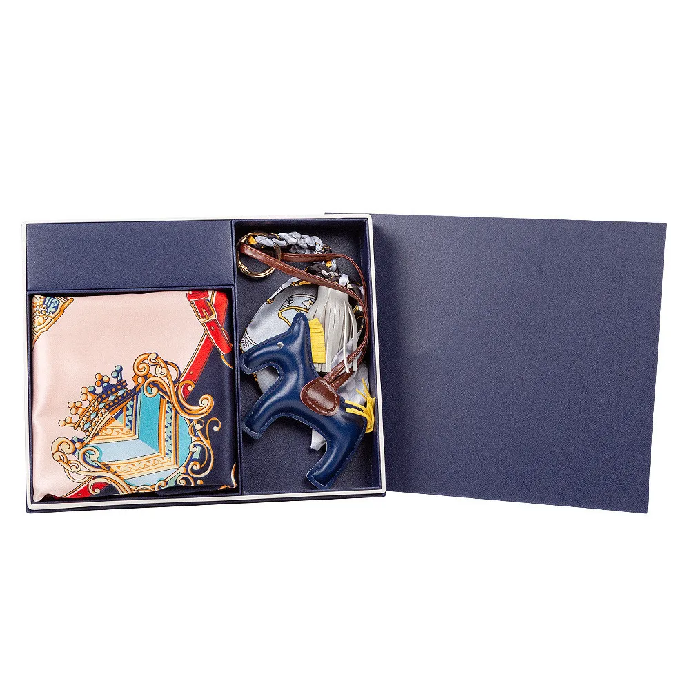 Wholesale Custom Personalized Corporate Logo Promotional Luxury Premium Scarf With Pony Toy Gift Set