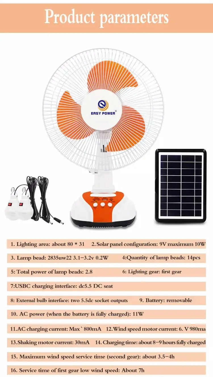 12-дюймовый аварийный вентилятор на солнечной батарее со светодиодным светом USB-функция для домашнего и наружного использования перезаряжаемый солнечный