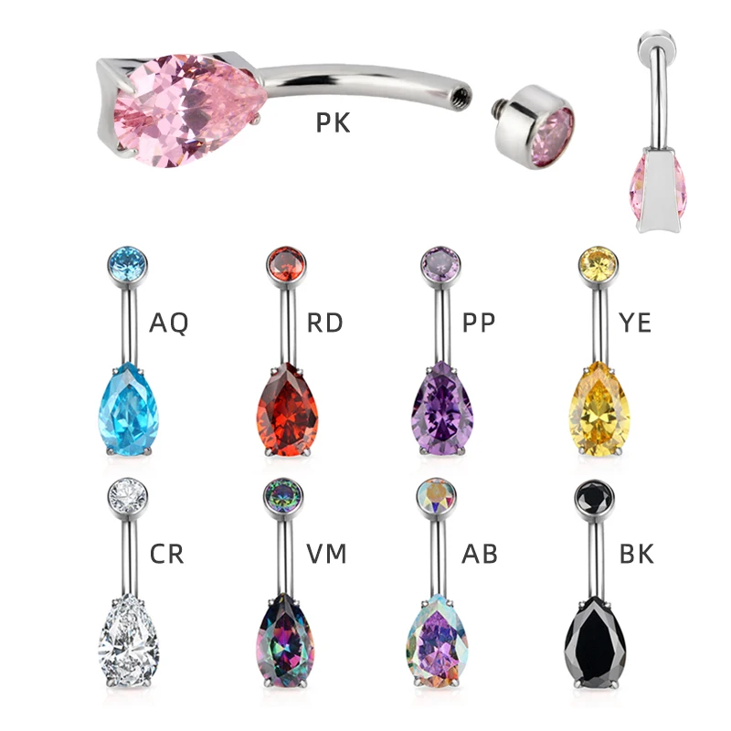 GZN Belly Button Ring Collection G23 Titanium 14G Internal&External Thread Body Jewelry Piercing Navel Ring Wholesale