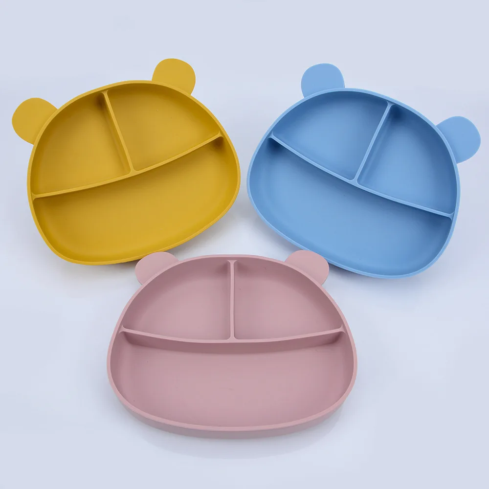 Popular Food Grade BPA Free Divided Kids Feeding Set Baby Silicone Suction Plate