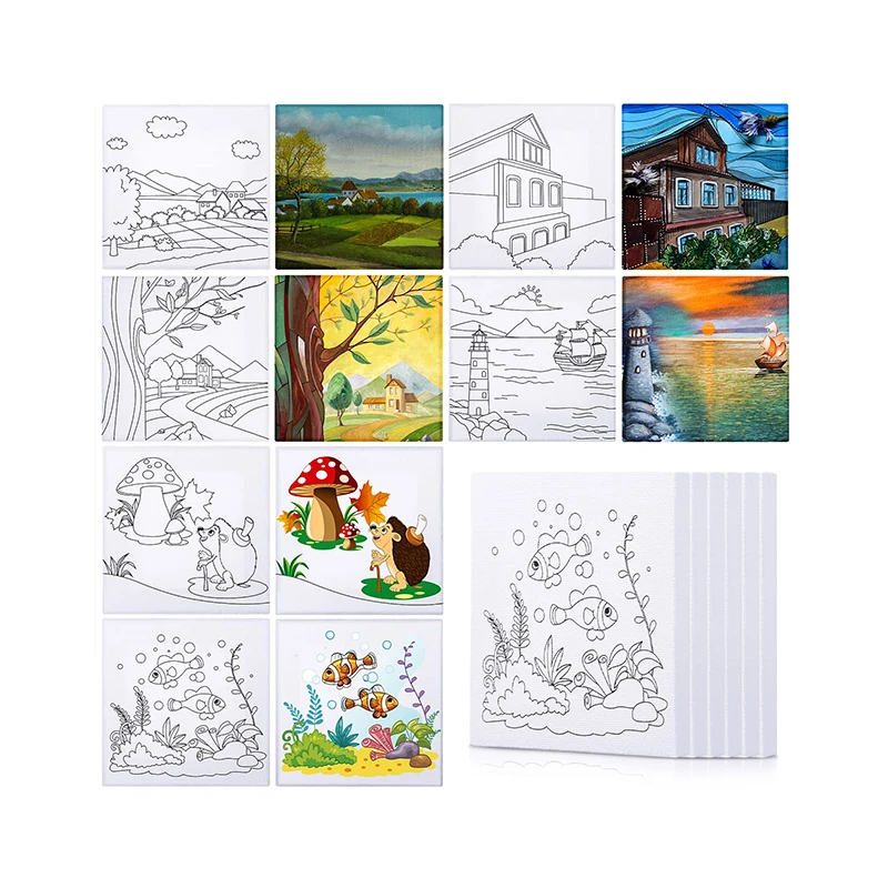 DIY Paint Mini Pre Drawn Outline Canvas Pre-Stenciled Painting Canvas Back to School Pre Drawn Stretched Canvas Painting Boards