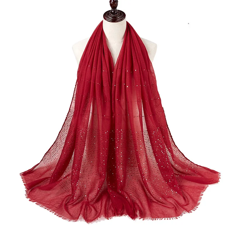 2021 Spring New Style Luxury Long Shawl Wraps Cotton Linen Sequin Muslim Women Hijab Scarf