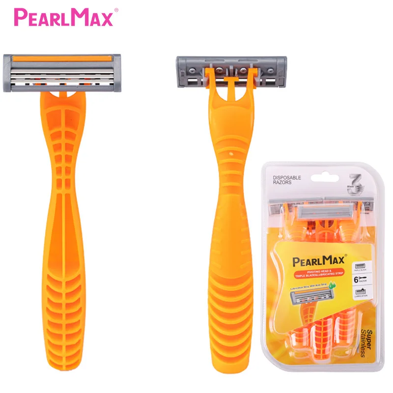Pearlmax 6pcs/pack Thriple Blades Facial Hair Remover Pivoted Women Safety Body Beauty Shaving Razor Kit
