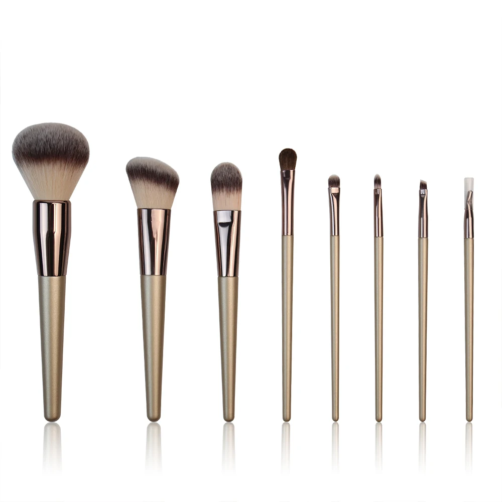 2022 high quality 8 PCS makeup brushes, private label Champagne gold eye eyeshadow foundation custom logo makeup brush set