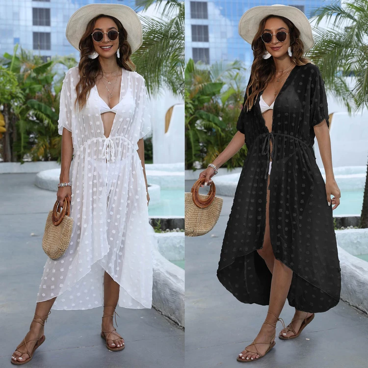Factory Women Summer Clothing Chiffon Tie Front Tunic Beach Wear Dress Cover Up Kaftan Kimono Cardigan
