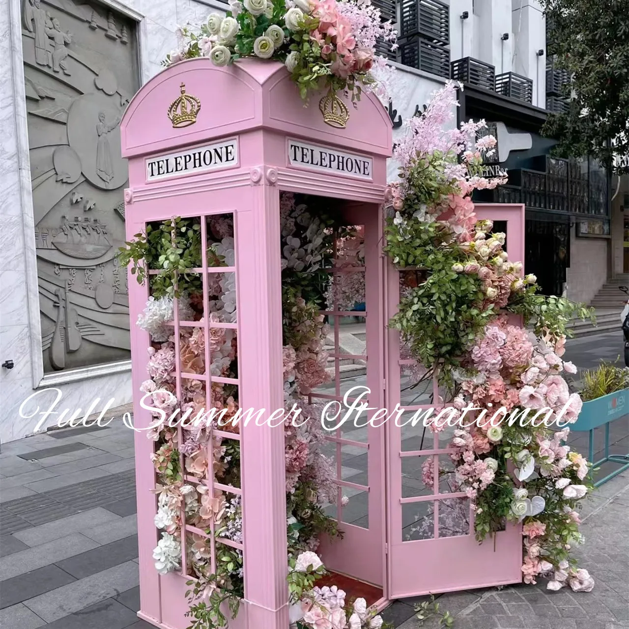 Pink London Telephone Booth Floral Phone Booth Wedding Decoration Prop London Telephone Booth