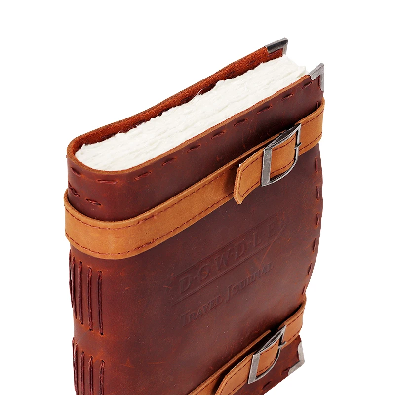 Handmade Soft Recycled Leather Cover Pages Drawing Sketch Book Rice Paper Gift OEM Pencil Leather Journal Notebook A5 Debossed