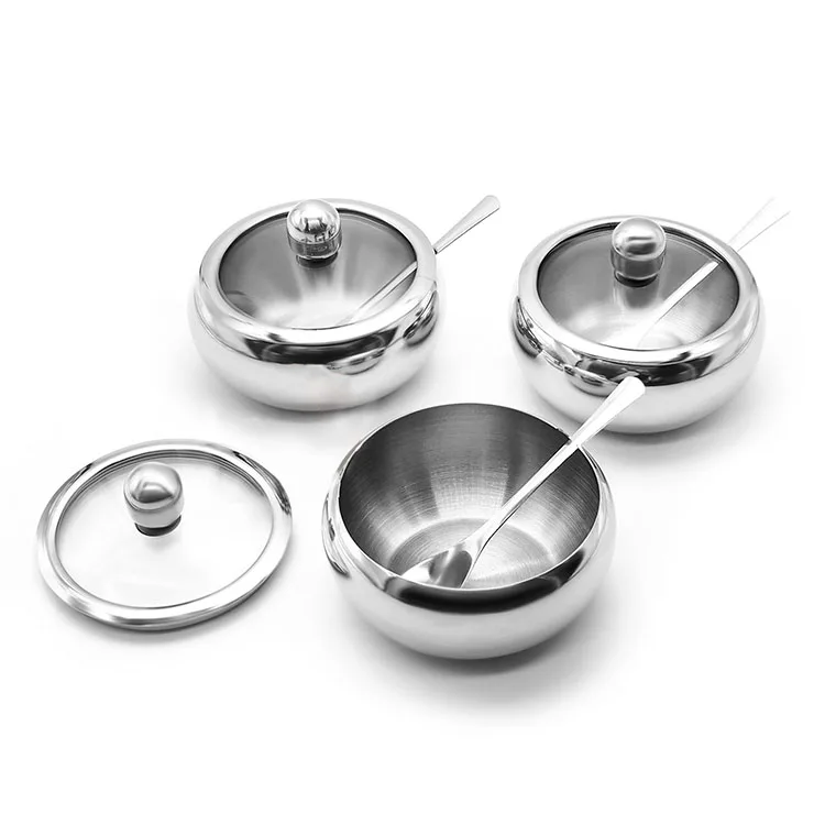 304 Stainless Steel Kitchen Seasoning Container Sugar Spice Bowl With Lid