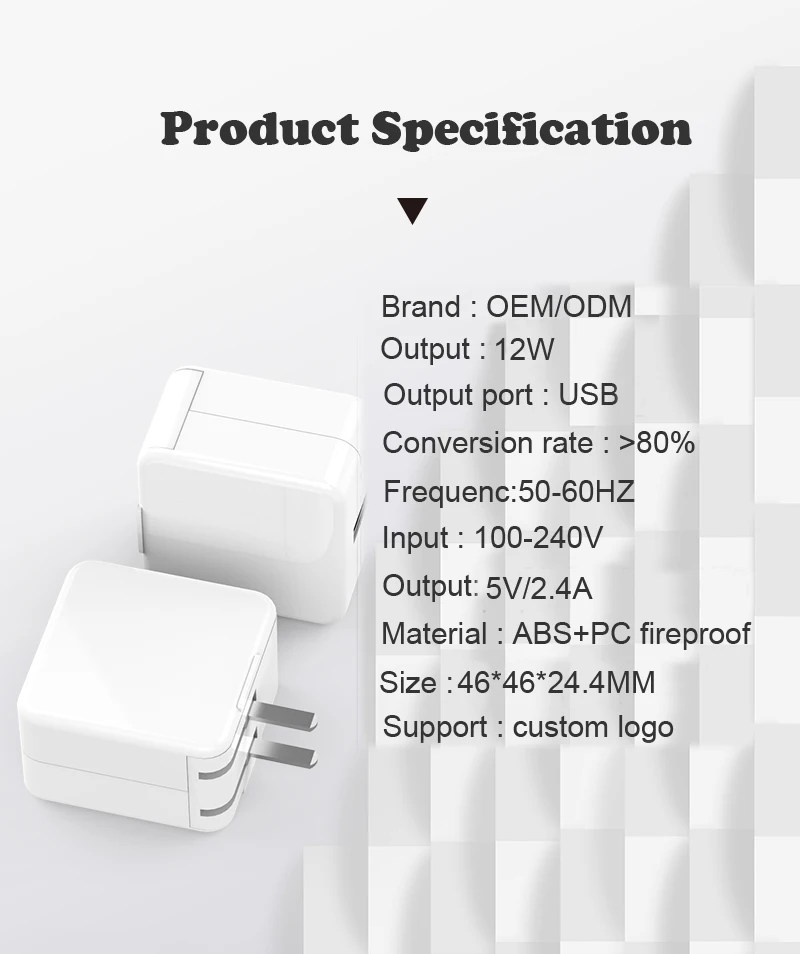 
OEM USB wall charger power adapter for mobile iphone 8 11 12 USB wall charger for smart phone adaptor 