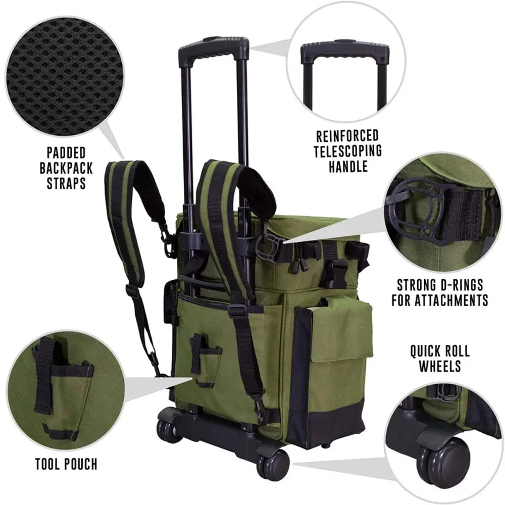 Man Portable Multi-purpose Fish Tackle Bait Bag Wheels Outdoors Waterproof Polyester Rolling Fishing Tackle Backpack Box Bag