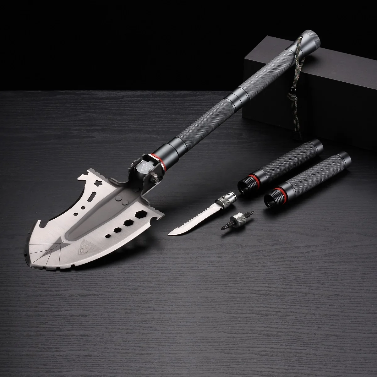 STAINLESS STEEL/ ALUMINUM Multi function utility shovel,survival shovel, outdoor camping shovel , include knife,axe,saw