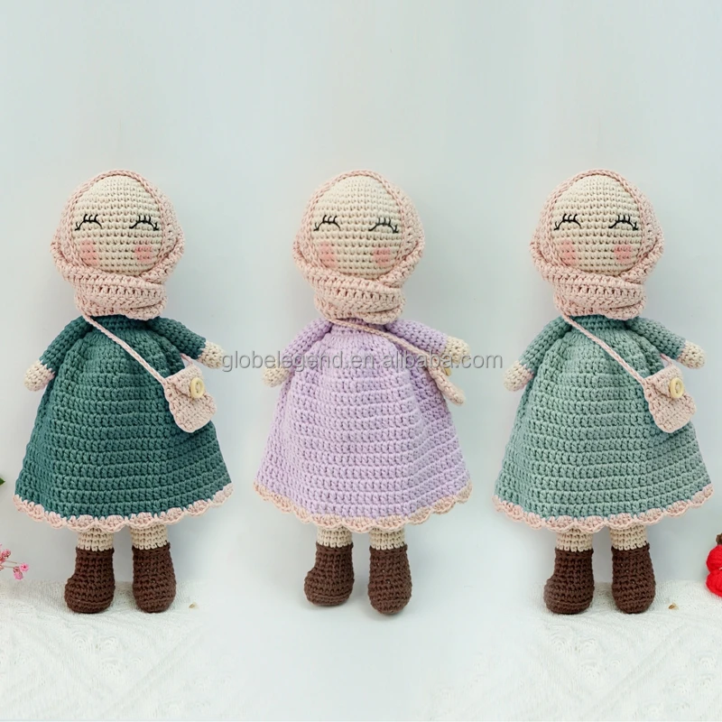 Muslin Dress Doll Summer  Plush Dolls Crochet Amigurumi Stuffed Handmade Cotton Hijab Doll