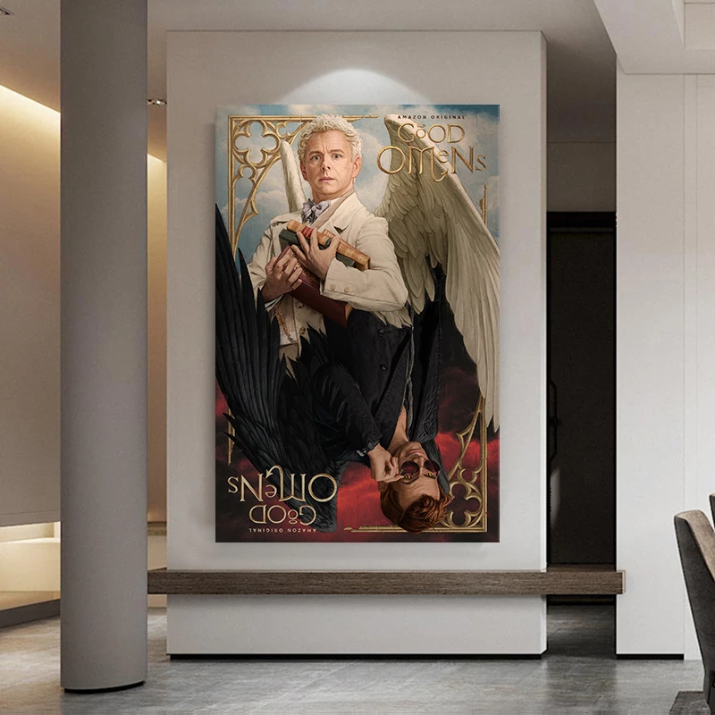 Amazon hot sale 280g canvas wall painting customizable home decor print good omens movie poster wall art