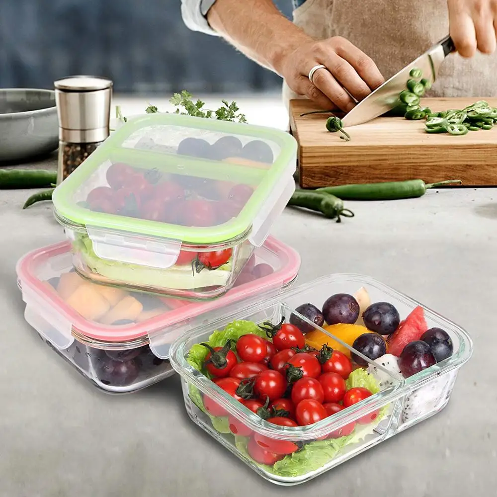 Amazon Лидер продаж 3 шт. наборы для ухода за кожей стекло bento box отсек pyrex стекло коробки обедов с делителем