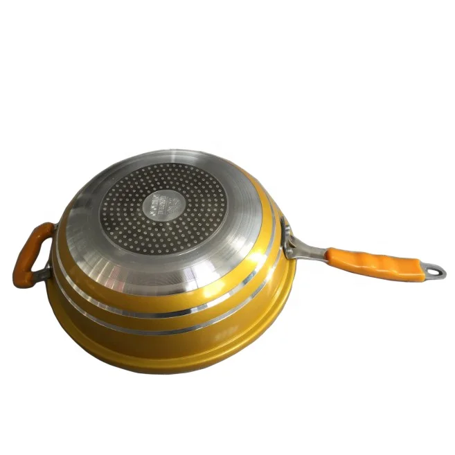 new die cast aluminum white marble non stick pots and pans with wooden handle cookware sets