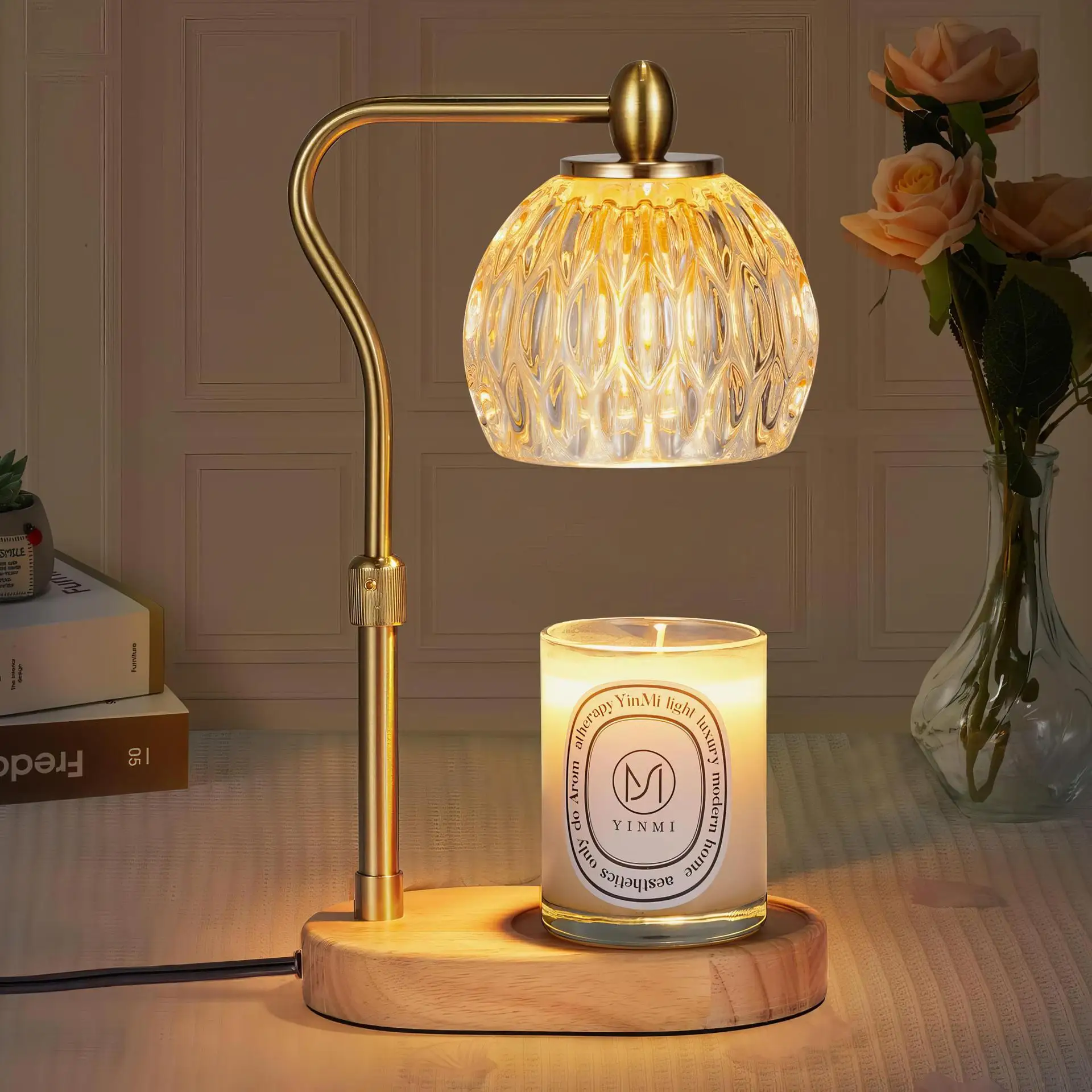 Candle Warming Light, Fragrance Electric Melt Wax Warmer Candle Lamp, Dimmer House Warming Bedroom Decor with 2 Bulbs