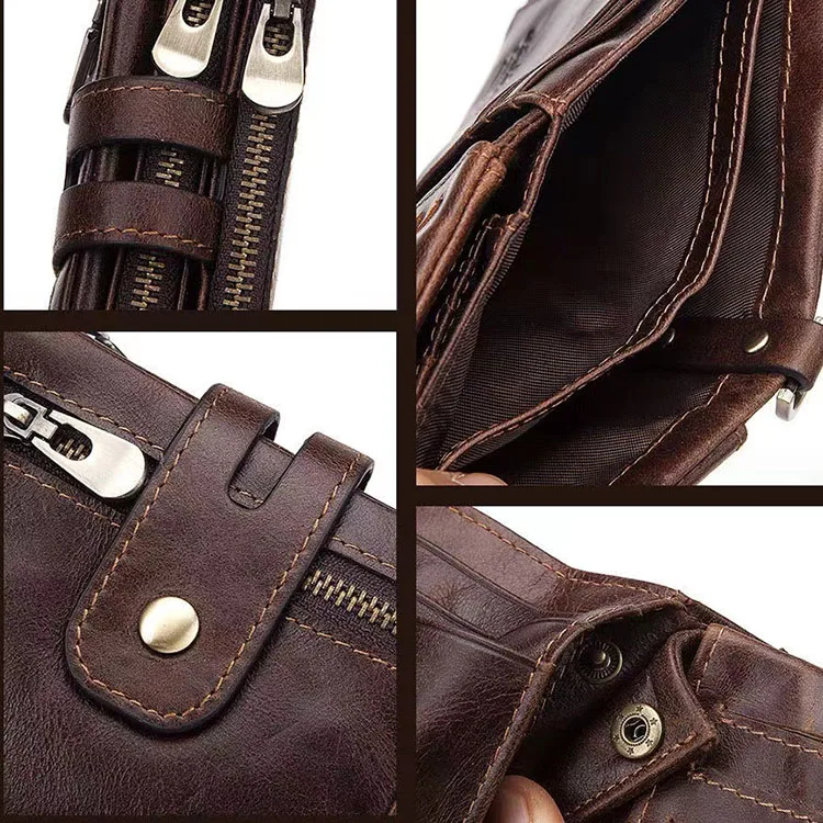 Best Selling Zipper RFID Genuine Cowhide Leather wallet male Luxury Purse Leather Wallets Vintage Gents Mens Slim Wallet