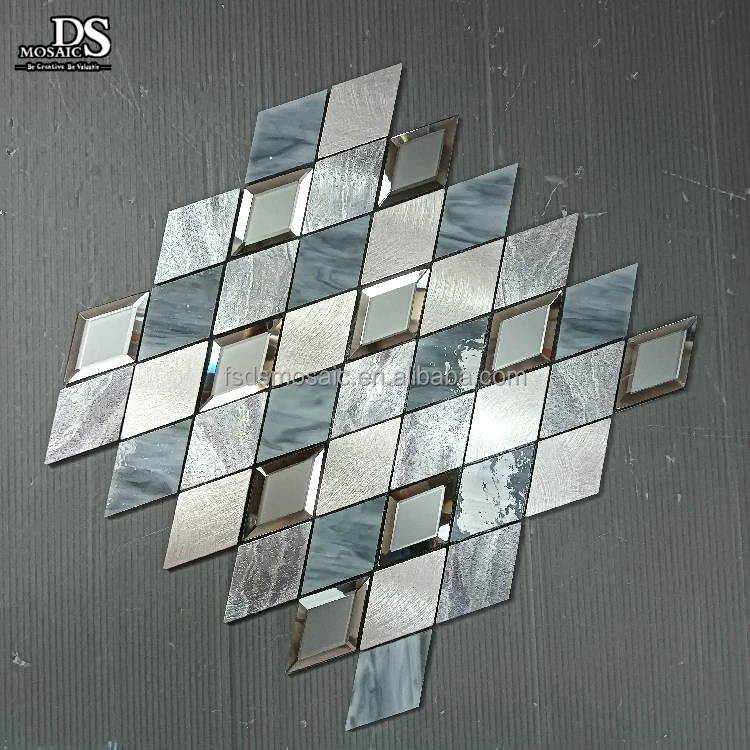 Luxury Rhombus Blue and Sliver Colorful Self-Adhesive Mosaic Wall Tile Modern Electroplated Backsplash Peel Stick for Wall Use