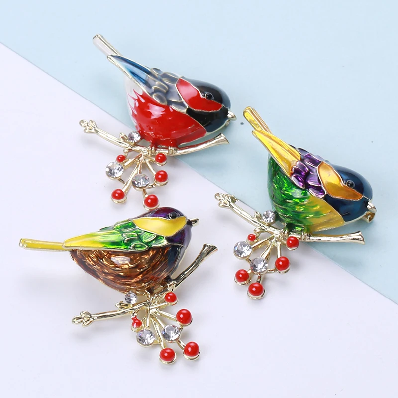 Cherry bird brooch ins tide personality color dripping oil Chinese style animal brooch