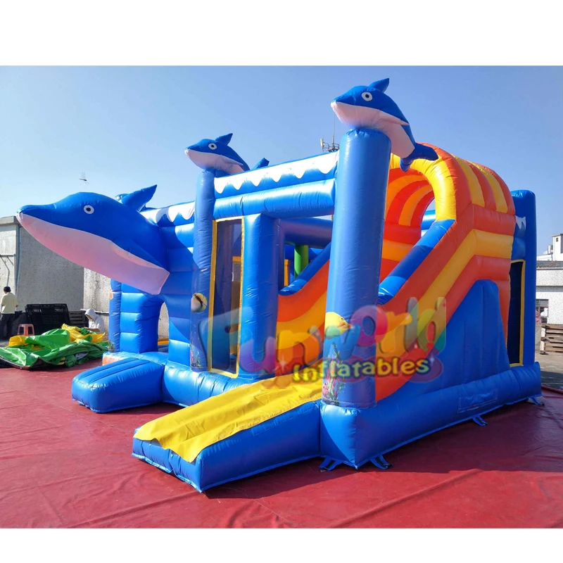 Dolphin bounce house with slide animals inflatable combos inflatable castle slide